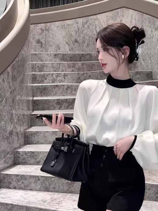 【孤品捡漏】（微瑕）G122珠光后飘带宽松长袖T恤-喜出 商品图2