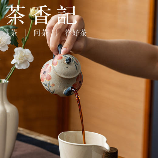 茶香记焦糖手绘茶壶潘壶桃花120ml德化陶瓷茶壶泡茶器茶室家居古典壶 商品图4