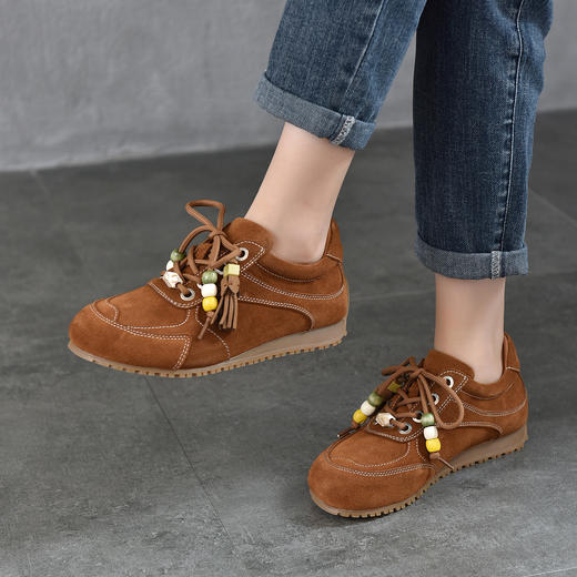 TN T6802-01复古休闲串珠真皮软底鞋轻便德训鞋 商品图1