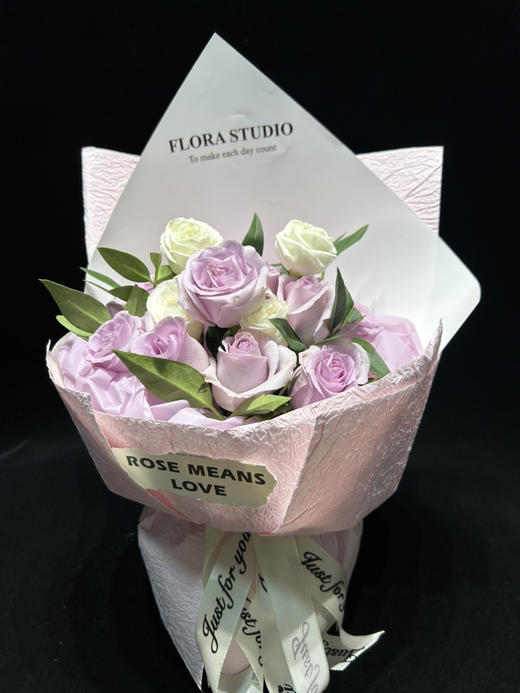 新鲜鲜花 温柔粉紫花束11朵粉紫玫瑰+配花配草 鲜花花束（可备注送货时间） 商品图2