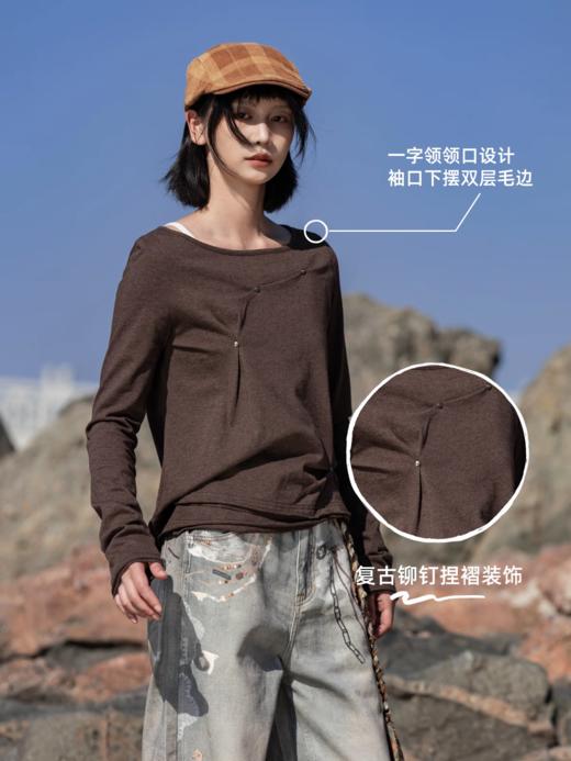 早乙女惠子saotome/STMTX13265/不规则打褶铆钉长袖T恤 商品图1