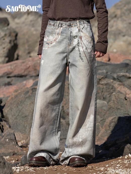 早乙女惠子saotome/STMKZ13102/飞鸟蕾丝串珠满印牛仔裤 商品图0