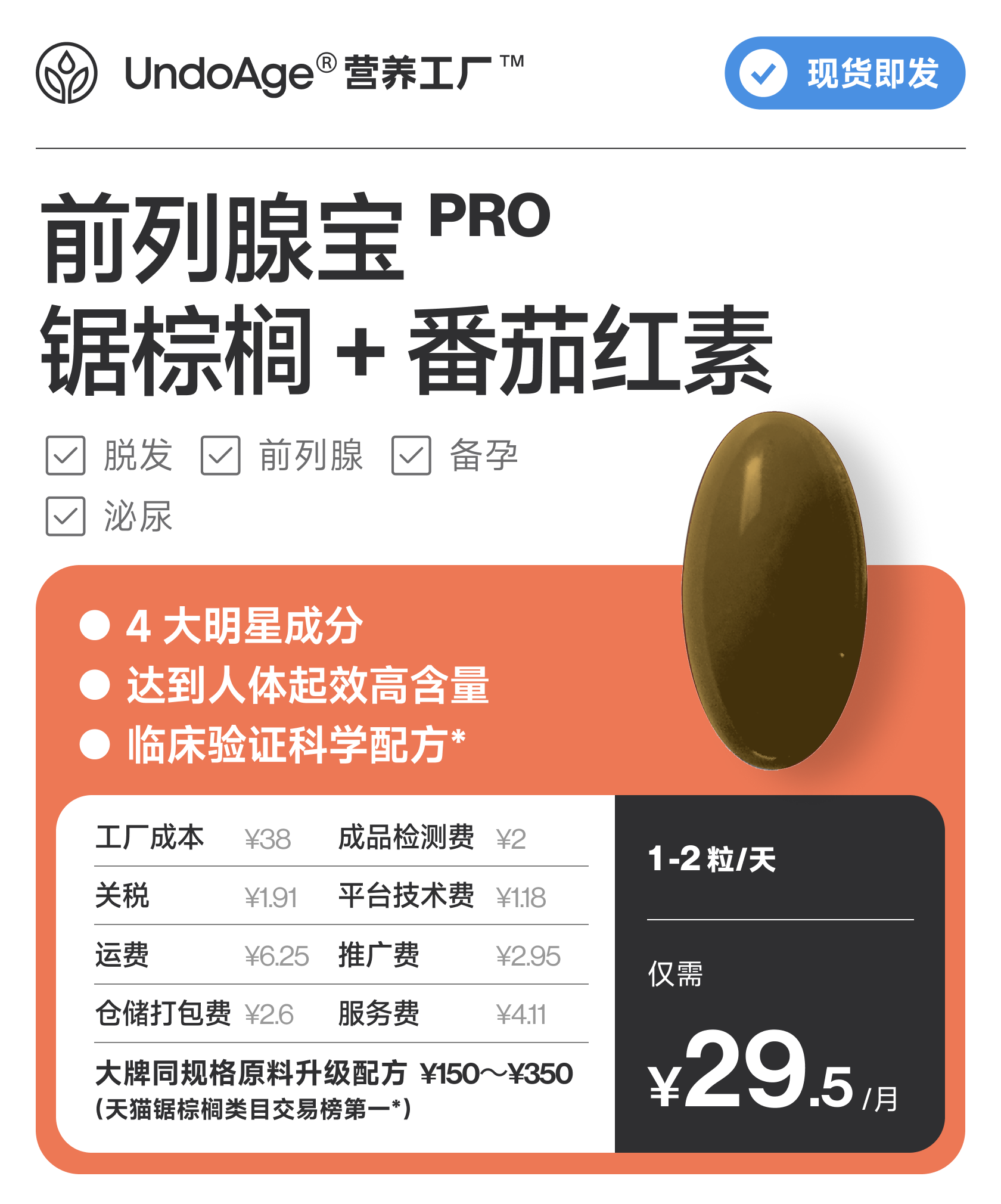 前列腺宝 Pro 锯棕榈 + 番茄红素｜脱发 泌尿【现货即发】