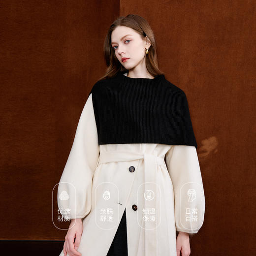 三彩2025新款纯色微高领外搭大衣披肩针织保暖百搭时髦氛围感短款 商品图3