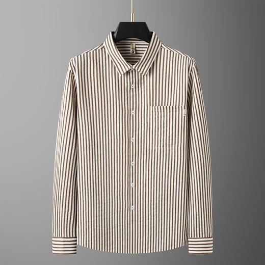 【DG】大依优型大码男装长袖衬衫新款男士宽松时尚加肥加大码商务休闲方领条纹长袖 商品图1