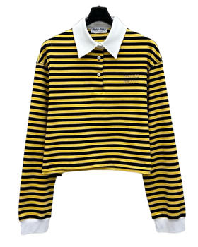 女款短款棉质条纹长袖polo衫017