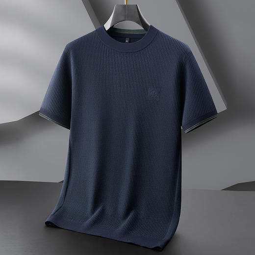 【DPF】大依优型大码男装短袖毛衣新款半袖毛线衣男加大码竖条纹打底衫胖子圆领内搭 商品图8