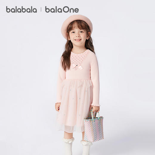 巴拉巴拉balaOne童装儿童连衣裙女2025秋冬新款公主裙针织网纱裙 商品图0