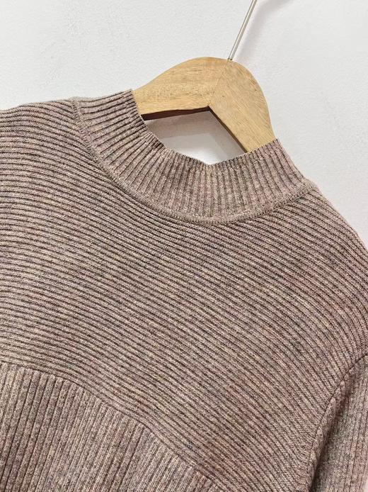 【孤品捡漏】（样衣）G88流苏半高领花纱咖色中长毛衫-喜出 商品图2