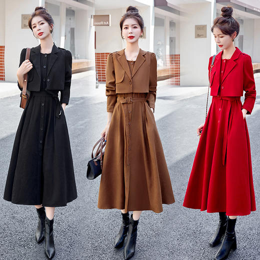 HR CPYY22031新款气质高级感马甲衬衫裙两件套 商品图0