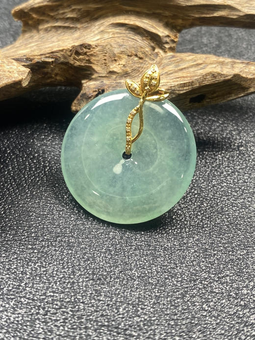 【FC0125】18K镶嵌翡翠冰种晴水平安扣吊坠  水润光泽 荧光起胶 平安有福 商品图2