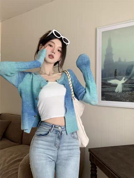 【孤品捡漏】（样衣）G78青绿中长渐变开衫毛衣-喜出 商品图3