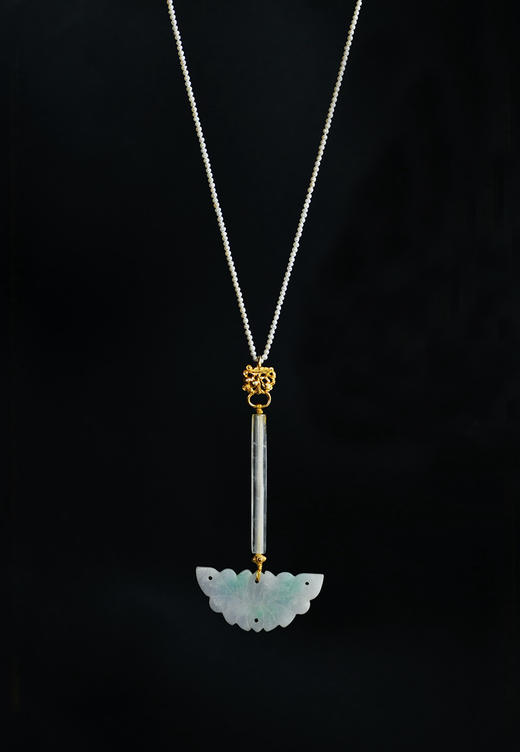 老翡翠蓝水晶管珍珠项链 商品图2