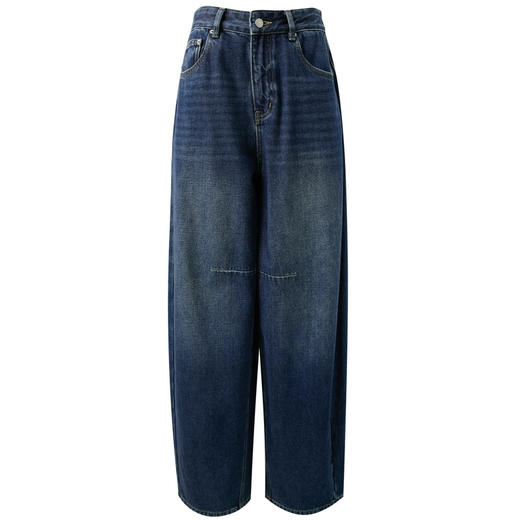 三彩2025冬季新款一体绒磨毛收腰牛仔裤休闲宽松镰刀裤长裤M 商品图4