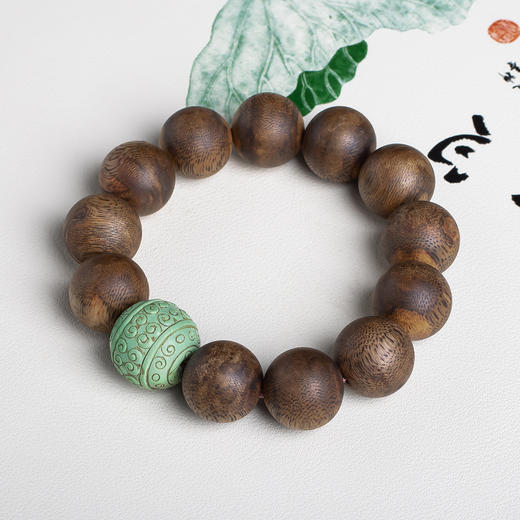 xy0576沉香+原矿高瓷绿松石大手串18mm 商品图2