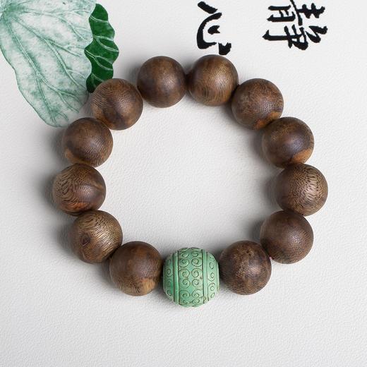 xy0576沉香+原矿高瓷绿松石大手串18mm 商品图0