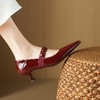 【预售5天】酒红色小跟尖头漆皮玛丽珍浅口舒适不累脚秋冬新款法式通勤两穿鞋DB&M6535 商品缩略图0