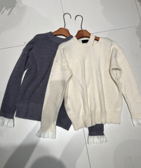 【门店同款】ENJOY冬季圆领镂空拼蕾丝毛衣 160493596