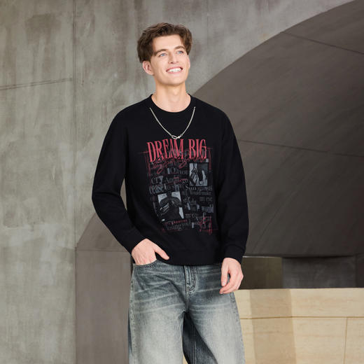 半身缘男装 秋季高棉舒适潮流个性印花圆领卫衣253212P04510039 商品图3