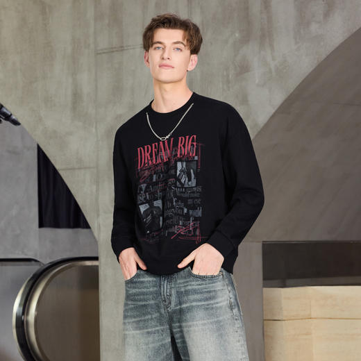 半身缘男装 秋季高棉舒适潮流个性印花圆领卫衣253212P04510039 商品图2