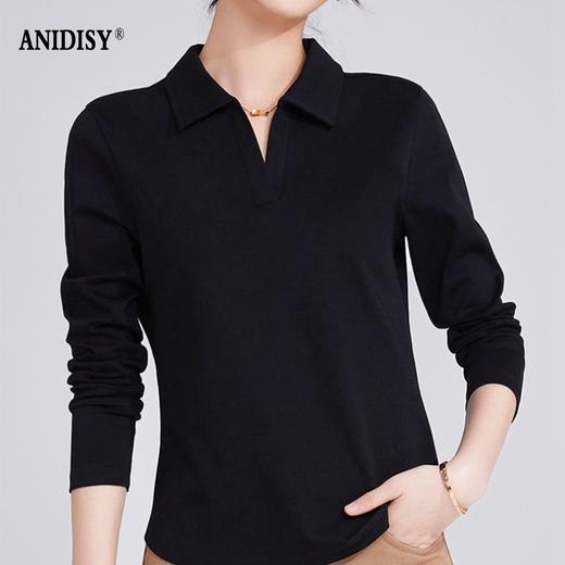 时尚翻领丝光棉长袖套头T恤 商品图4