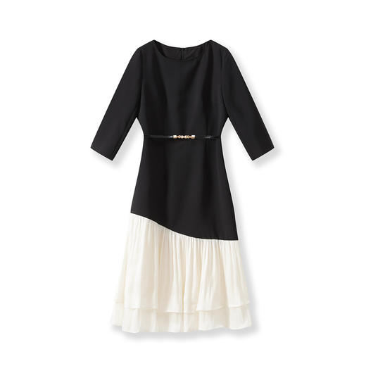 「高货wl」全新升级【铂金会员358/天猫479/差价121】(95709)洛诗琳2025秋季优雅设计感不规则荷叶边拼接收腰连衣裙女 商品图4