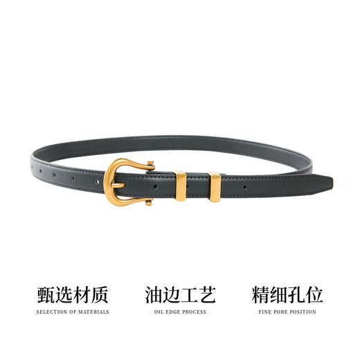 三彩2025新款皮腰带利落简约金色马蹄扣皮带二层牛皮时尚百搭通勤 商品图3