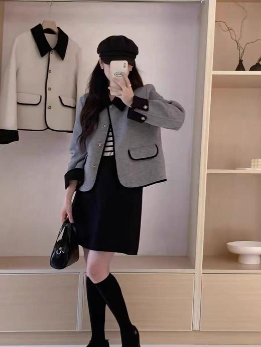 【孤品捡漏】（双面尼）G145灰色44.9%绵羊毛拼色领短款双面尼-喜出 商品图2