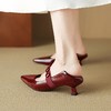 【预售5天】酒红色小跟尖头漆皮玛丽珍浅口舒适不累脚秋冬新款法式通勤两穿鞋DB&M6535 商品缩略图5