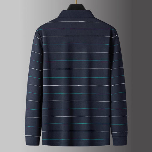 【绵羊毛+桑蚕丝】【DPS】大依优型大码男装长袖POLO宽松秋装条纹长袖polo衫中年男士加肥加大码休闲棉 商品图2
