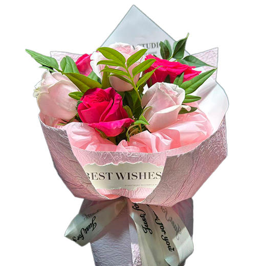 【爱在七夕】新鲜鲜花 双色玫瑰粉花束4朵粉玫瑰+3朵红玫瑰+配草 鲜花花束（可备注送货时间） 商品图0