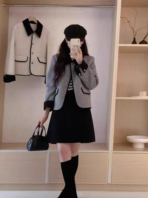 【孤品捡漏】（双面尼）G145灰色44.9%绵羊毛拼色领短款双面尼-喜出 商品图1