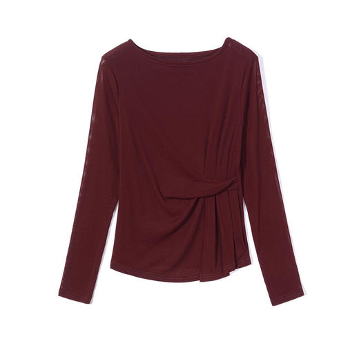 KQL E37M2925洋气一字领纯色气质网纱长袖打底衫t恤 商品图4