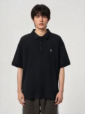 【孤品捡漏】HAZZYS G126男翻领黑色刺绣T恤-喜出