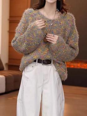 【孤品捡漏】（样衣）G85-1慵懒风彩点宽松毛衫-喜出