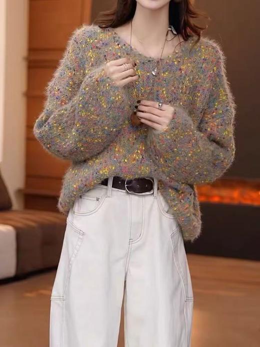 【孤品捡漏】（样衣）G85-1慵懒风彩点宽松毛衫-喜出 商品图0