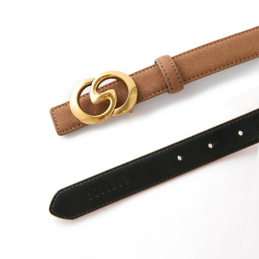 三彩2025新款皮腰带利落简约金色双G扣皮带麂皮绒女复古通勤时尚 商品图4