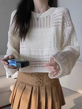 【孤品捡漏】G115米色针织镂空罩衫针织衫-喜出