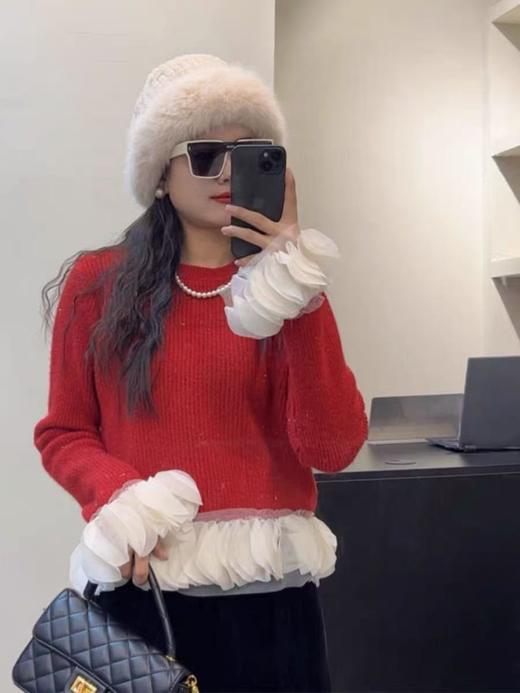 【孤品捡漏】G141红色花瓣针织毛衣-喜出 商品图0