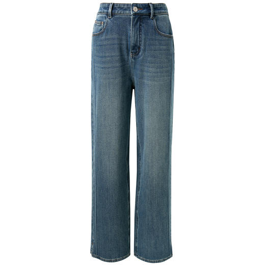 三彩2025冬季新款高腰牛仔裤休闲裤一体绒磨毛直筒裤九分裤M 商品图4