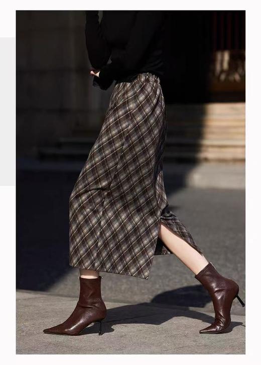 【孤品捡漏】G112呢料咖色格子直筒半身裙-喜出 商品图2