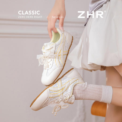 ZHR芭蕾德训鞋女夏季新款蕾丝网面透气小白鞋2025串珠蓝色女鞋 商品图2