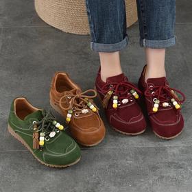 TN T6802-01复古休闲串珠真皮软底鞋轻便德训鞋