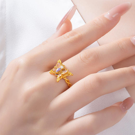 【无忧之夜同款】周大生黄金戒指足金闪光蝴蝶指环心动蝶舞莫奈荧光珐琅生日礼物 商品图5