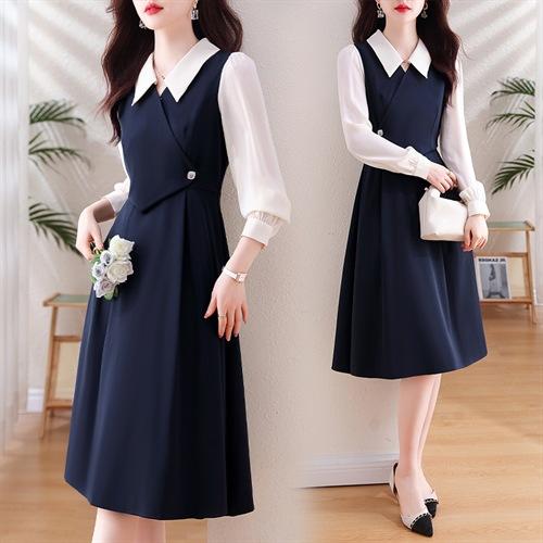 小清新职业气质撞色，假两件收腰连衣裙HR-SSFB2858 商品图1