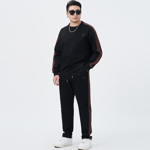 【DMH】大依优型大码男装运动套装高街圆领卫衣套头刺绣撞色长裤简约宽松男士日系 商品图1