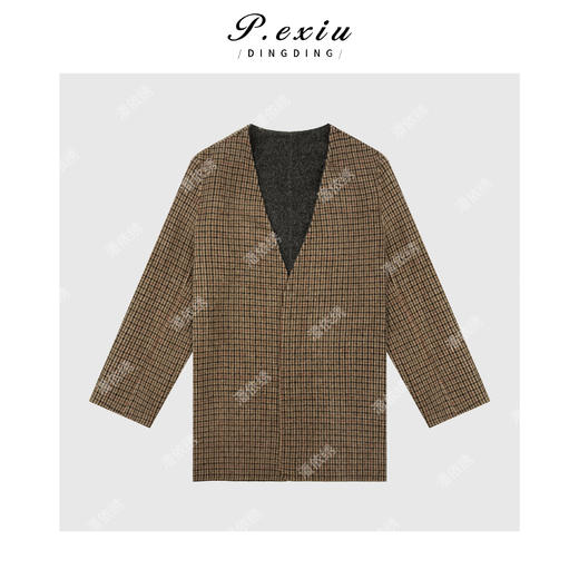 A008潘依绣丁丁宠粉【意式风范】羊驼毛绵羊毛复古格纹V领西装外套ZXA081 商品图1