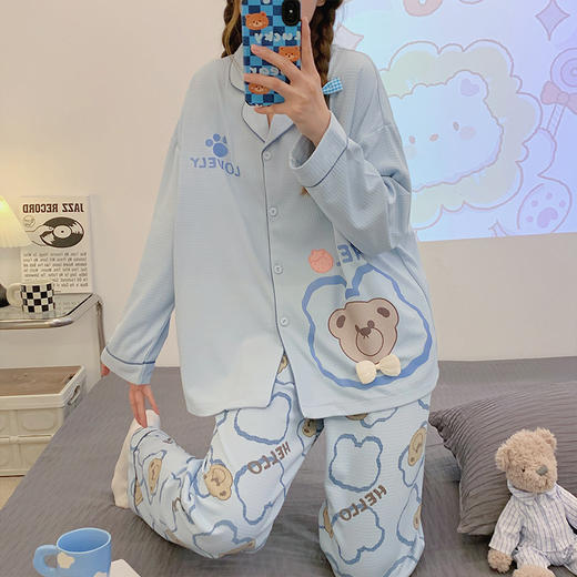 【舒适透气！温和亲肤】柔软亲肤，睡衣女士春秋季仿棉长袖新款可爱可外穿华夫格家居服套装。ra 商品图9