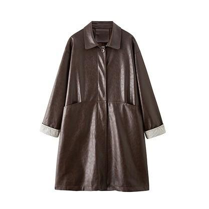 HR GSTX8093休闲风皮衣外套拼接中长款上衣 商品图4