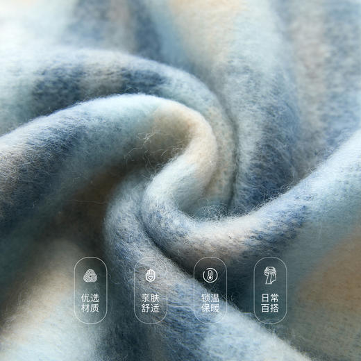 【臻暖围巾】三彩2025新款松弛系雾霾蓝格纹流苏百搭女拉毛氛围感 商品图3